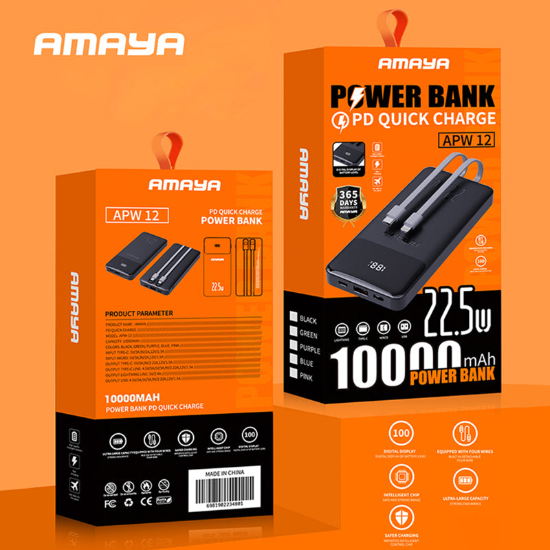 Amaya APW-12 power bank 10000mAh 22.5W super fast charging with 2 lines - Amayakenya