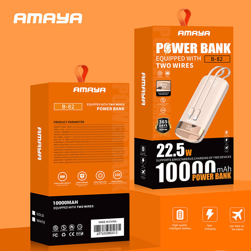 Amaya B-82 Mini Power Bank 10000mAh 22.5W Super Fast Charging with 2 lines - Amayakenya