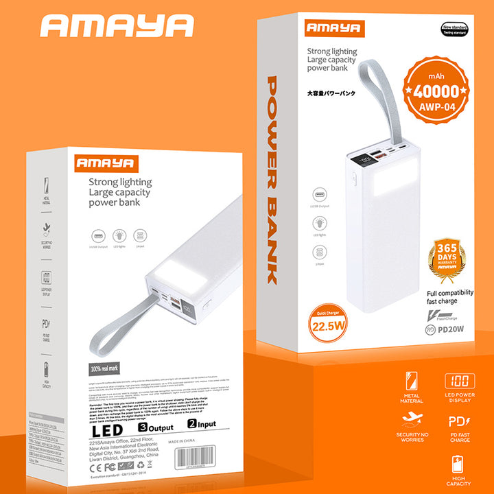 Amaya APW-04 power bank 40000mAh 22.5W super fast charging with flashlight - Amayakenya